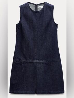 ZARA Dark Blue Denim Shift Skirt Dress/ Size Small
